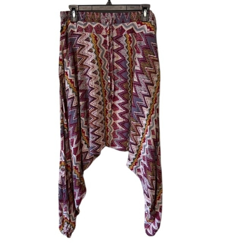 Buddha Pants Pink Geometric Zigzag Harem Pants Drop Crotch Boho Joggers Small - Picture 2 of 5